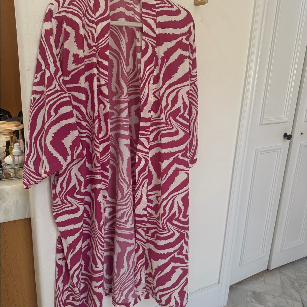 Pink and White Zebra Print Kimono